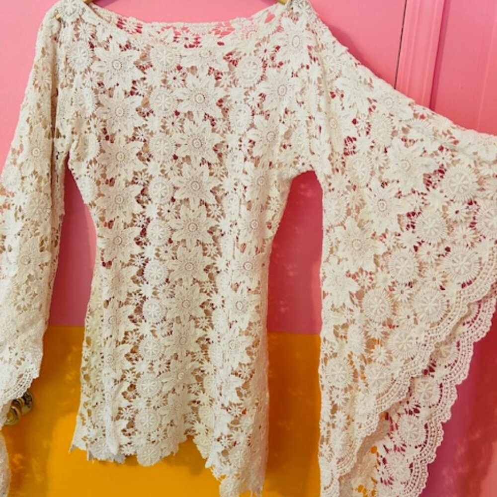 Elmwood Textiles (Etsy) Bell Sleeve Vintage Lace Mini Dress - M - Picture 3 of 7
